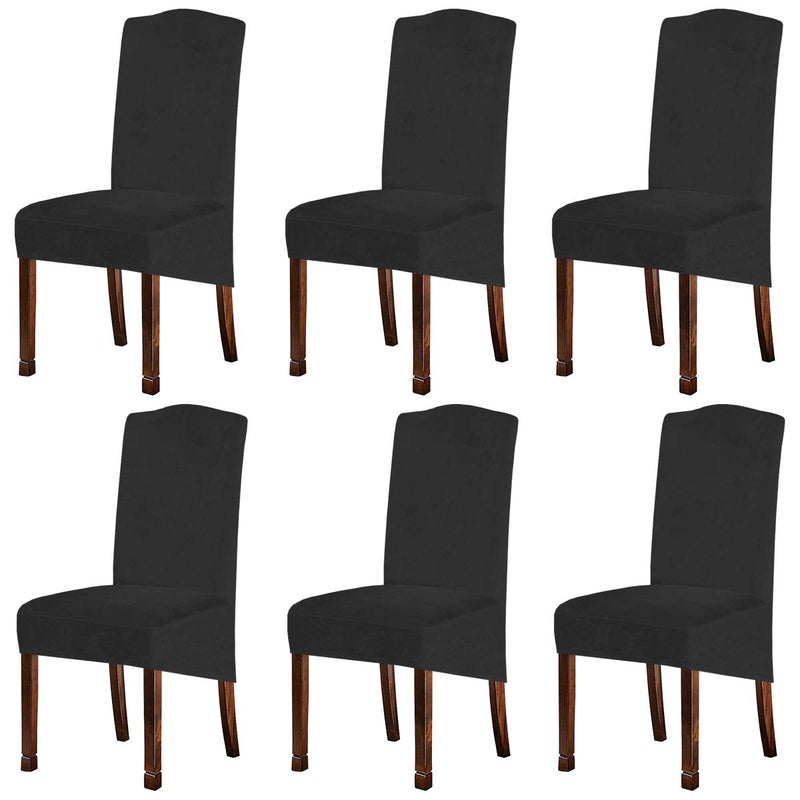 KELUINA Velvet Plush XL Dining Chair Covers, Stretch Chair Slipcover, Spandex High Chairs Protector Covers Seat Slipcover with Elastic Band for Dining Room,Wedding, Ceremony, Banquet (Dark Grey, Set of 6) - Image 1